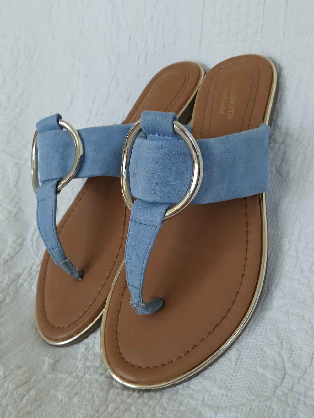 Liz Claiborne Powder Blue Suede Ring-Accent Thong Sandals Flats Casual Comfy 7M - Picture 13 of 13